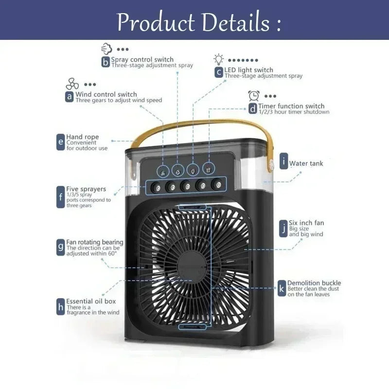 3-in-1 Mini Air Cooler with Humidifier & LED Light